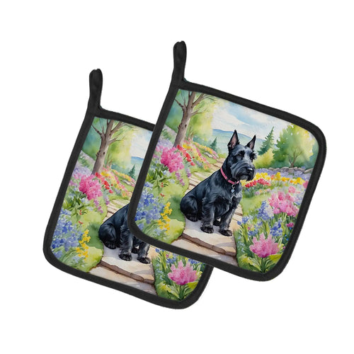 Scottish Terrier Spring Path Pair of Pot Holders