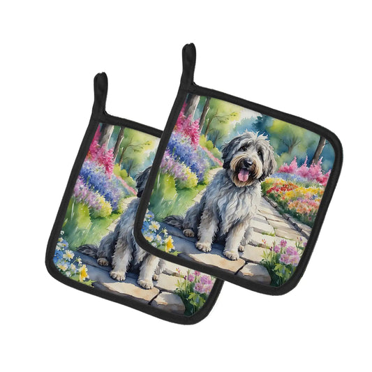 Bergamasco Sheepdog Spring Path Pair of Pot Holders