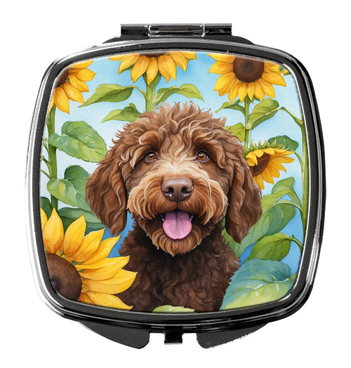 Labradoodle in Sunflowers Compact Mirror