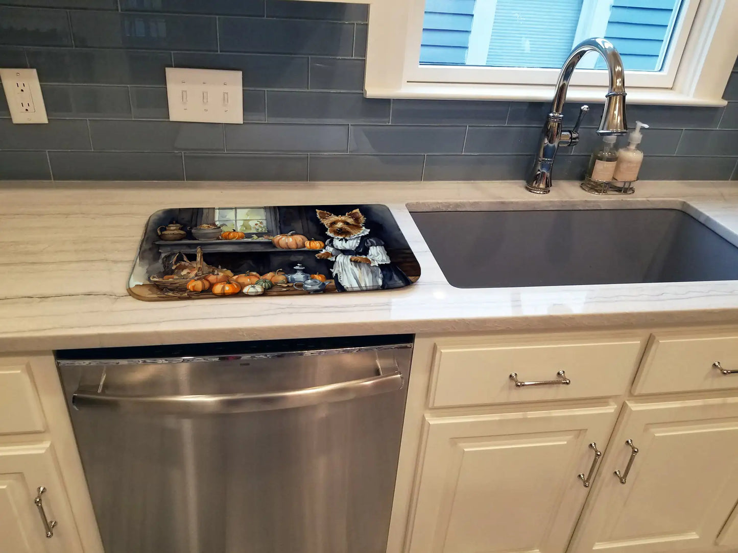 Australian Terrier Fall Kitchen Pumpkins Dish Drying Mat