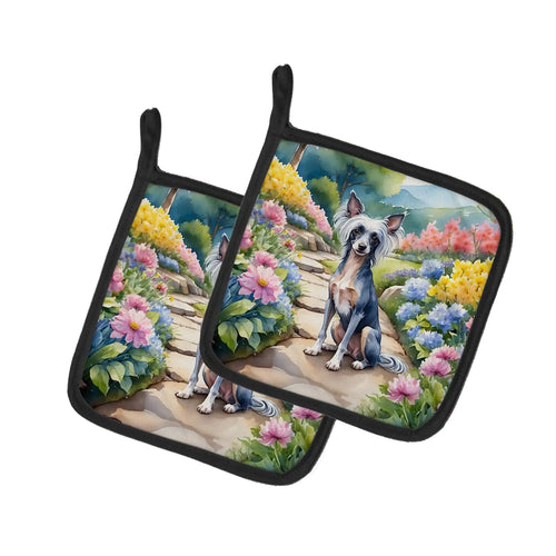 Chinese Crested Spring Path Pair of Pot Holders