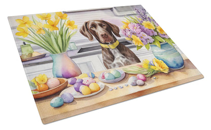 Decorating Easter German Shorthaired Pointer Glass Cutting Board