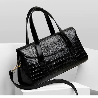 Vintage Crocodile Pattern Leather Messenger Handbag