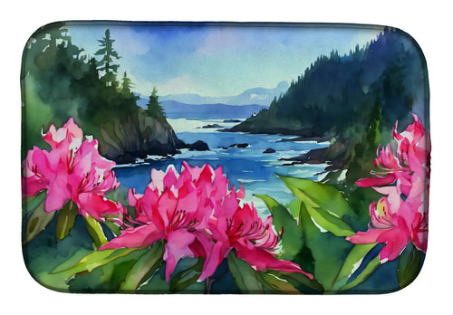 Washington Coast Rhododendrons in Watercolor Dish Drying Mat