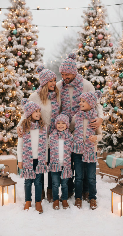 Handmade Beanie n Scarves Sets of Teal and Multi Colors