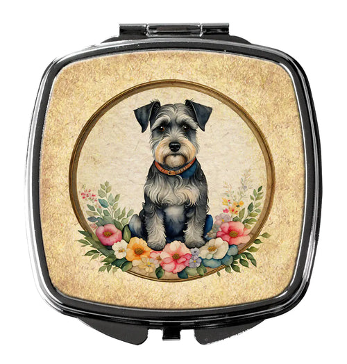 Schnauzer and Flowers Compact Mirror