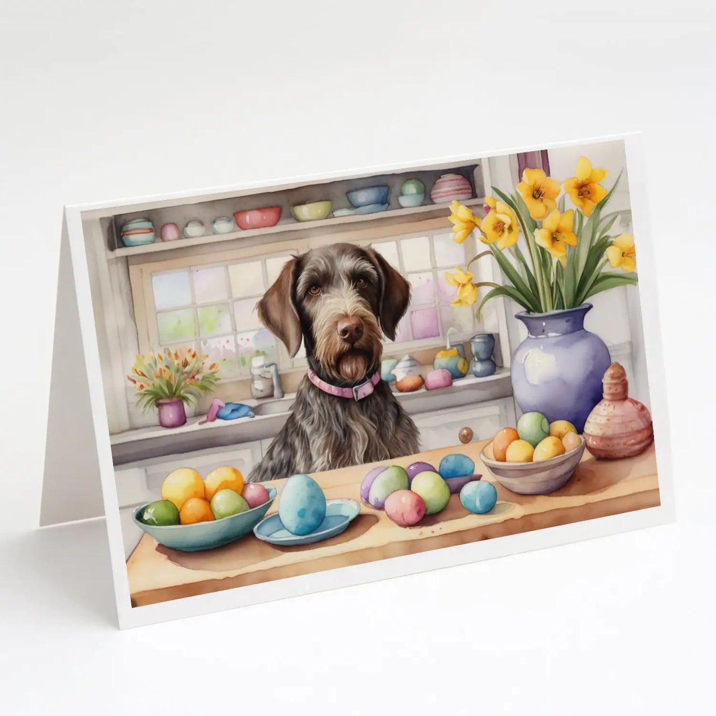 Decorating Easter German Wirehaired Pointer Greeting Cards Pack of 8