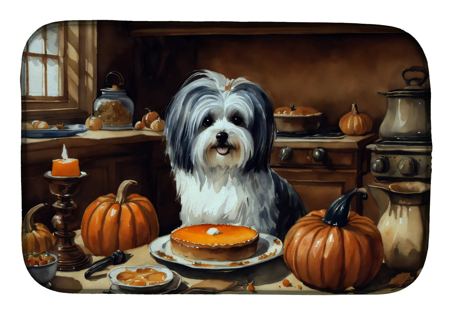Havanese Fall Kitchen Pumpkins Dish Drying Mat