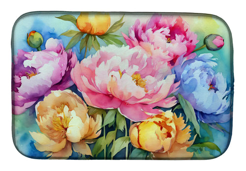 Peonies in Watercolor Dish Drying Mat
