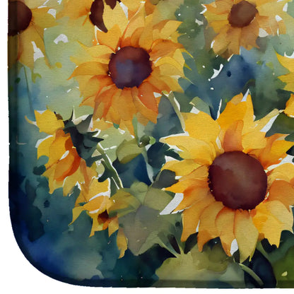 Sunflowers in Watercolor Dish Drying Mat