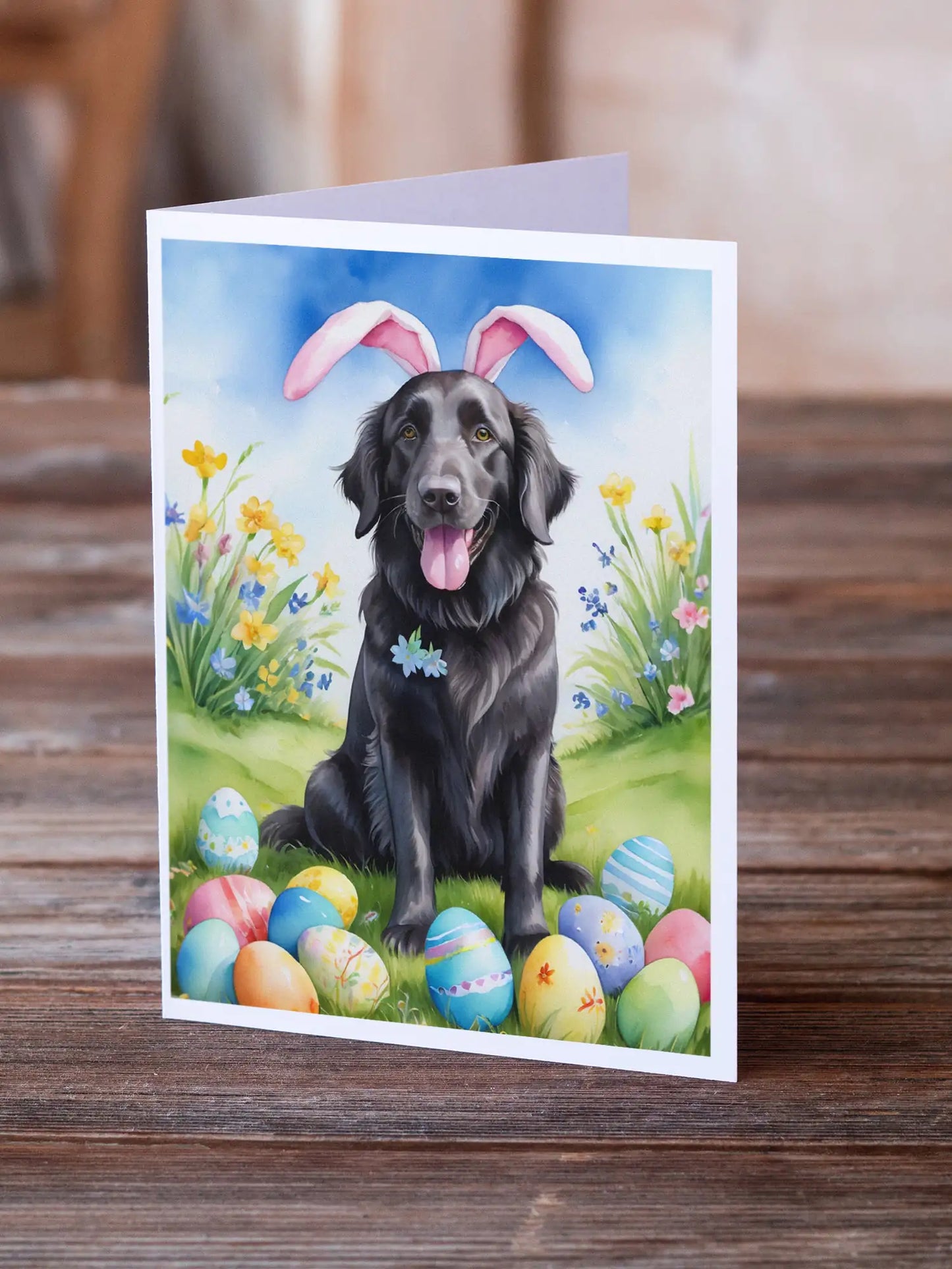 Flat-Coated Retriever Easter Egg Hunt Greeting Cards Pack of 8
