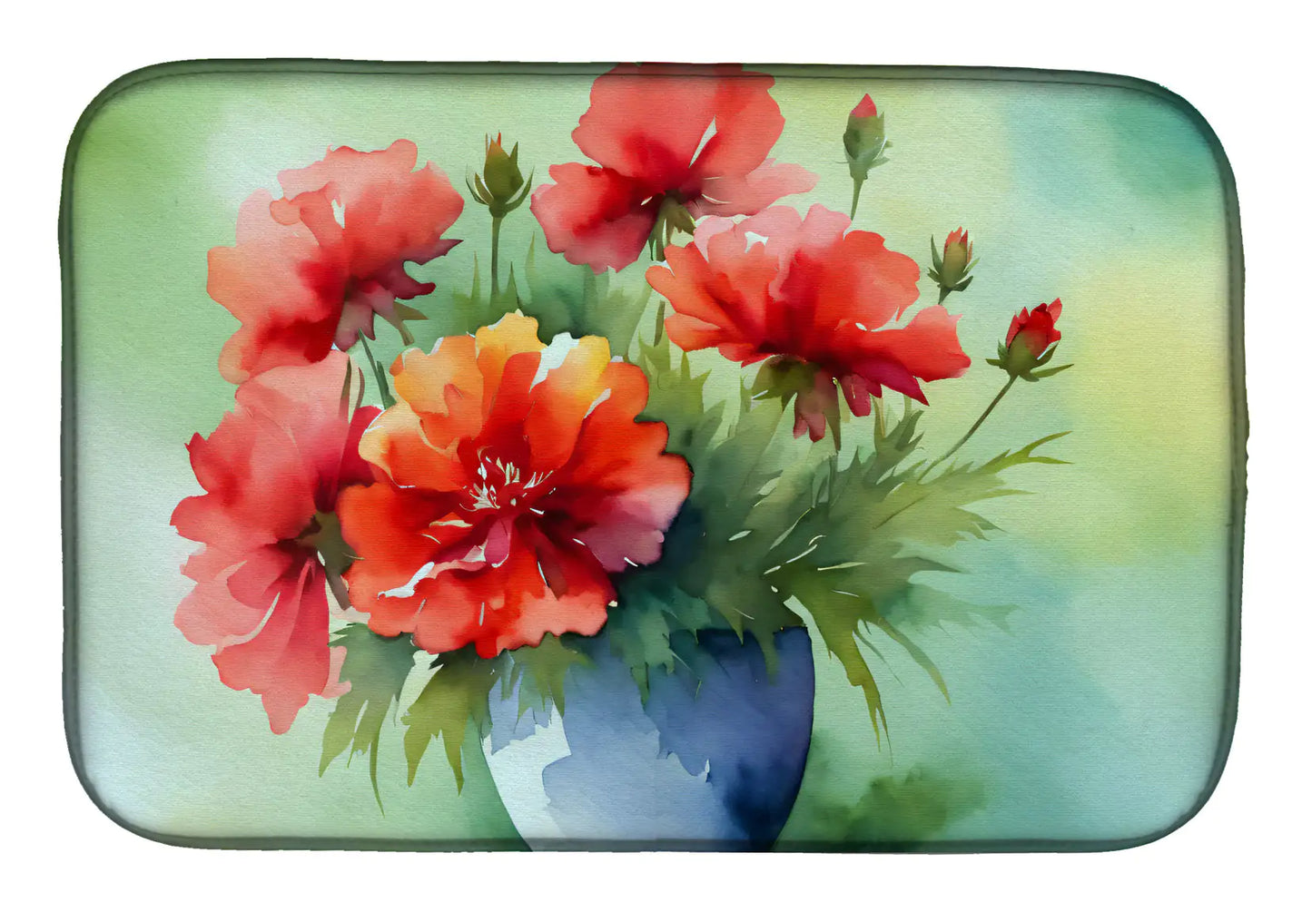 Ohio Scarlet Carnations in Watercolor Dish Drying Mat