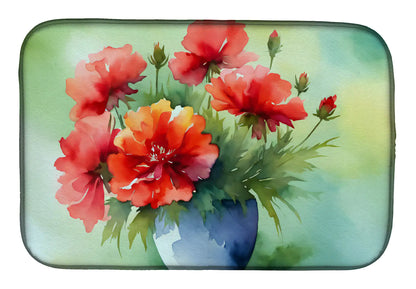 Ohio Scarlet Carnations in Watercolor Dish Drying Mat