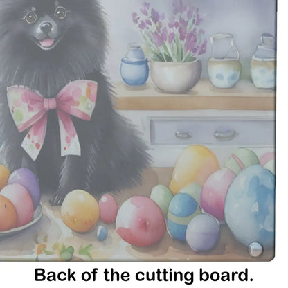Decorating Easter Pomeranian Glass Cutting Board