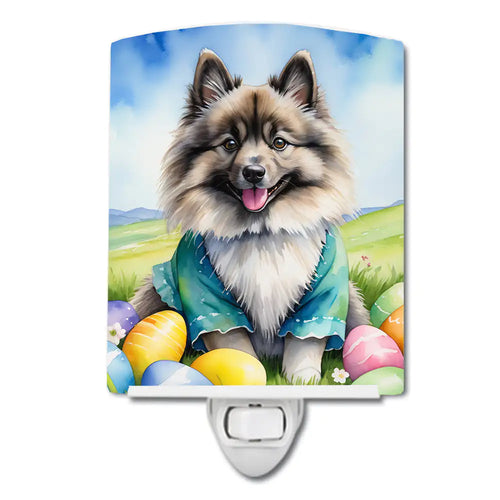 Keeshond Easter Egg Hunt Ceramic Night Light