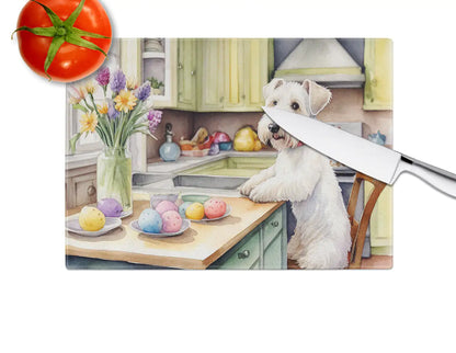 Decorating Easter Sealyham Terrier Glass Cutting Board