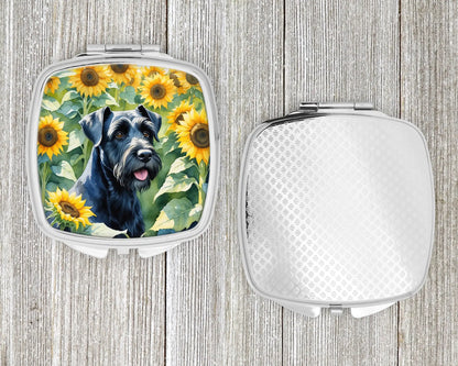 Giant Schnauzer in Sunflowers Compact Mirror
