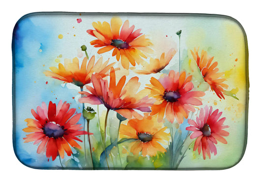 Gerbera Daisies in Watercolor Dish Drying Mat