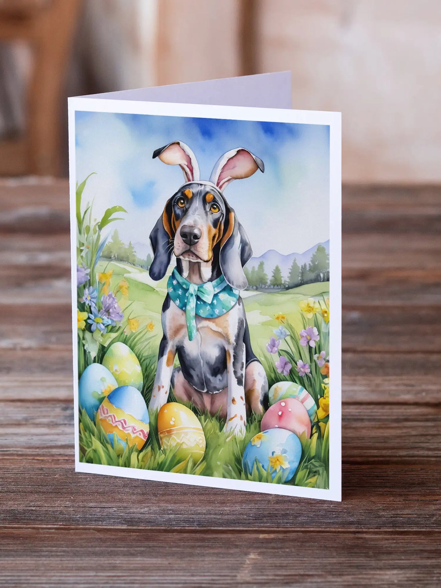 Bluetick Coonhound Easter Egg Hunt Greeting Cards Pack of 8