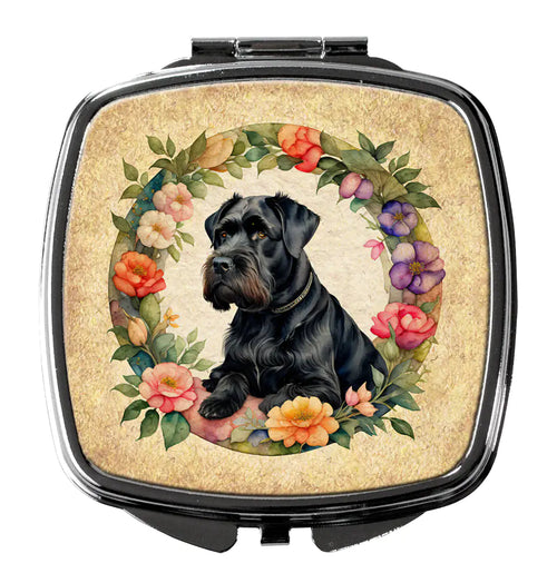 Giant Schnauzer and Flowers Compact Mirror