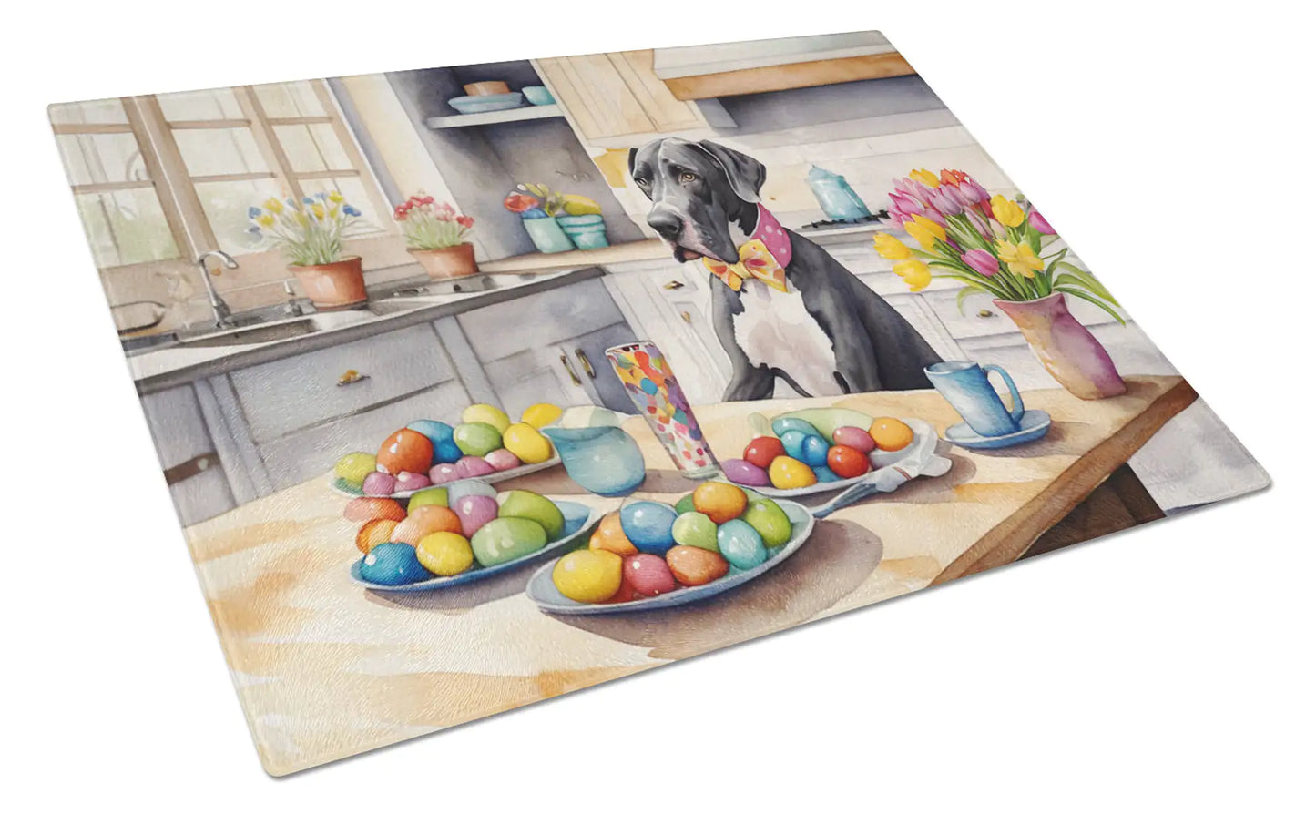 Decorating Easter Great Dane Glass Cutting Board