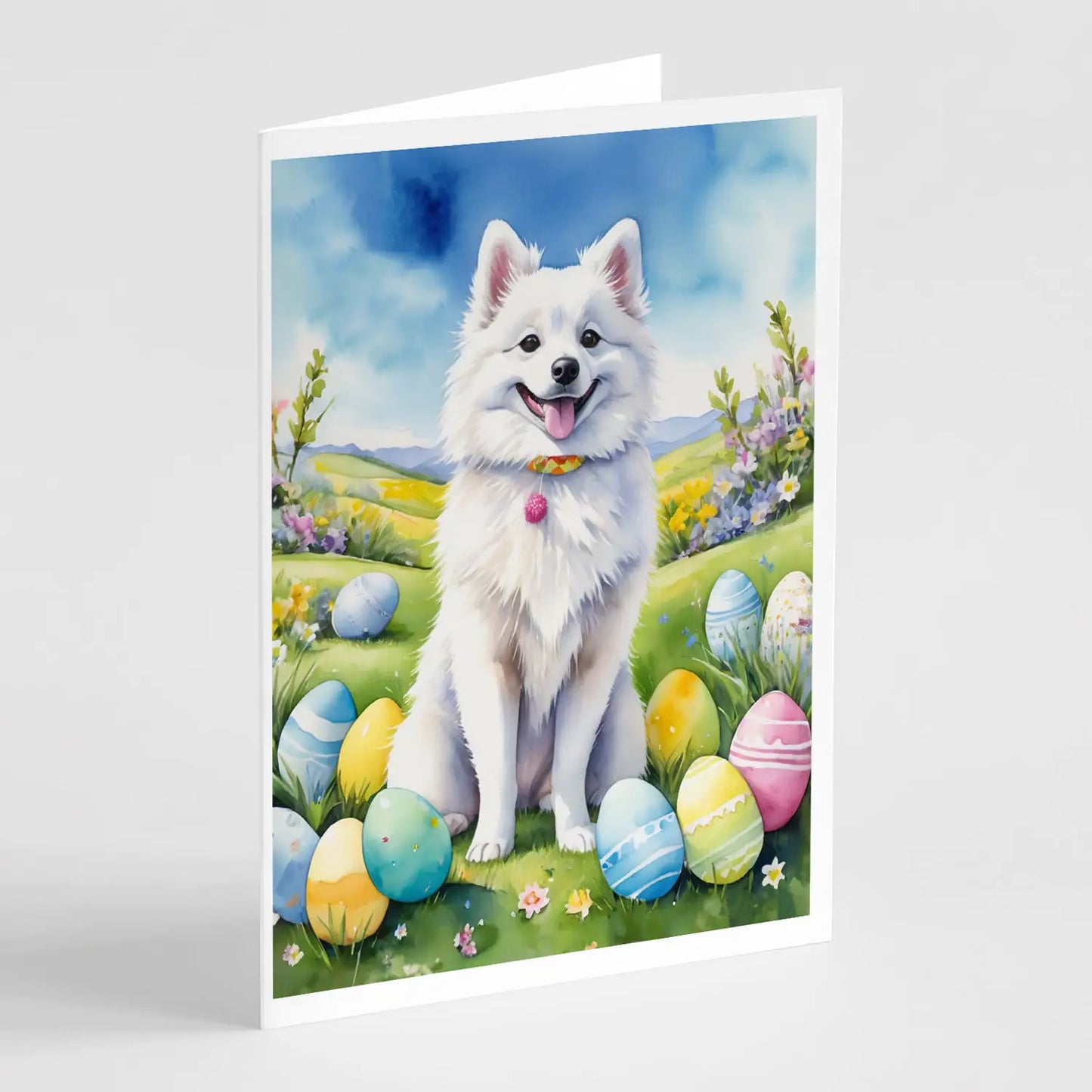 American Eskimo Easter Egg Hunt Greeting Cards Pack of 8