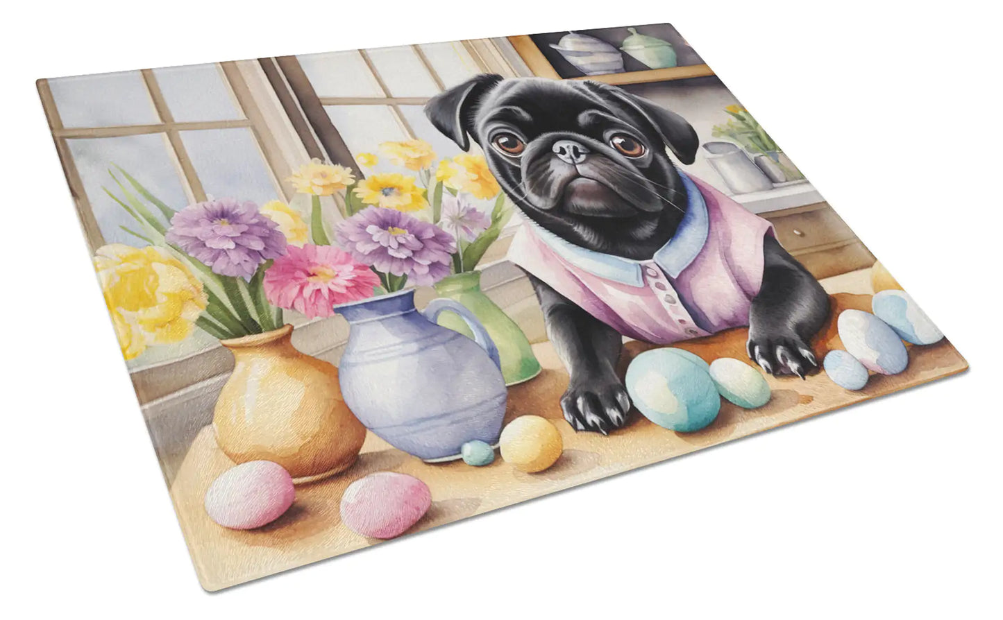 Decorating Easter Pug Glass Cutting Board