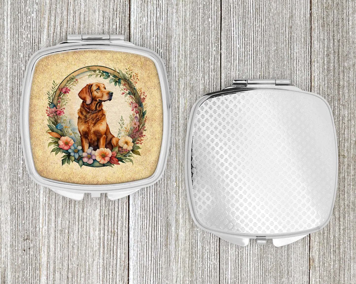 Chesapeake Bay Retriever and Flowers Compact Mirror
