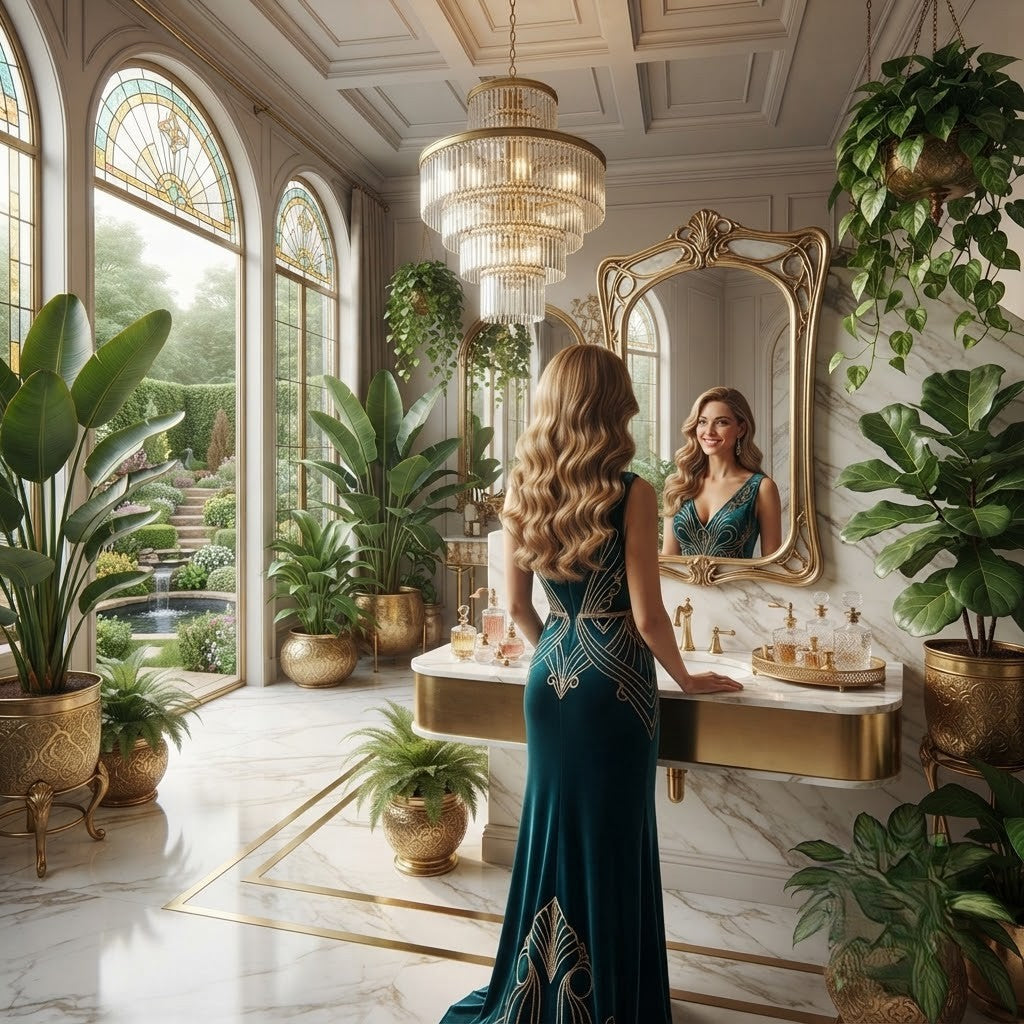 Long wavy blonde wig with seamless one-piece cap and natural center part.