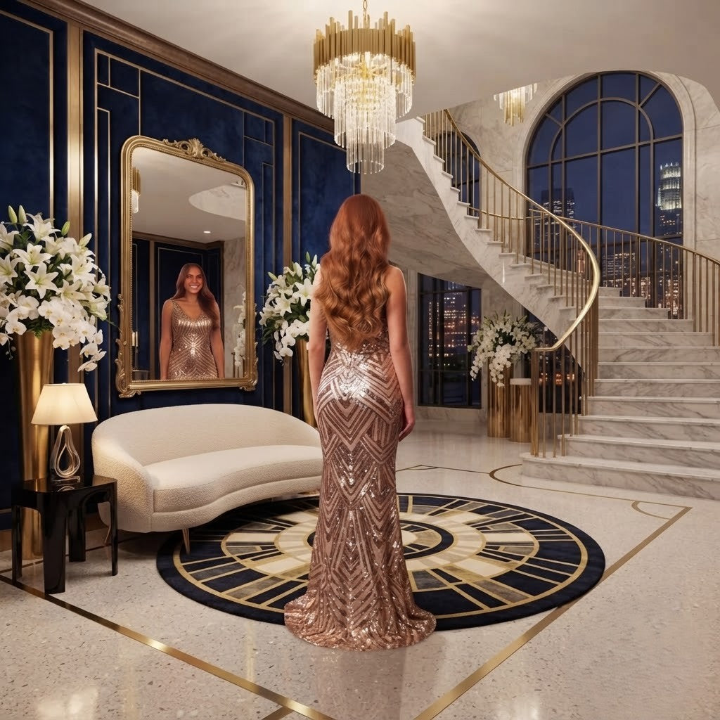 Copper brown long wavy wig with seamless cap, full coverage