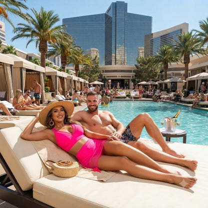 Women's two-piece high-waist bikini in hot pink, V-neck top and matching high-rise bottoms