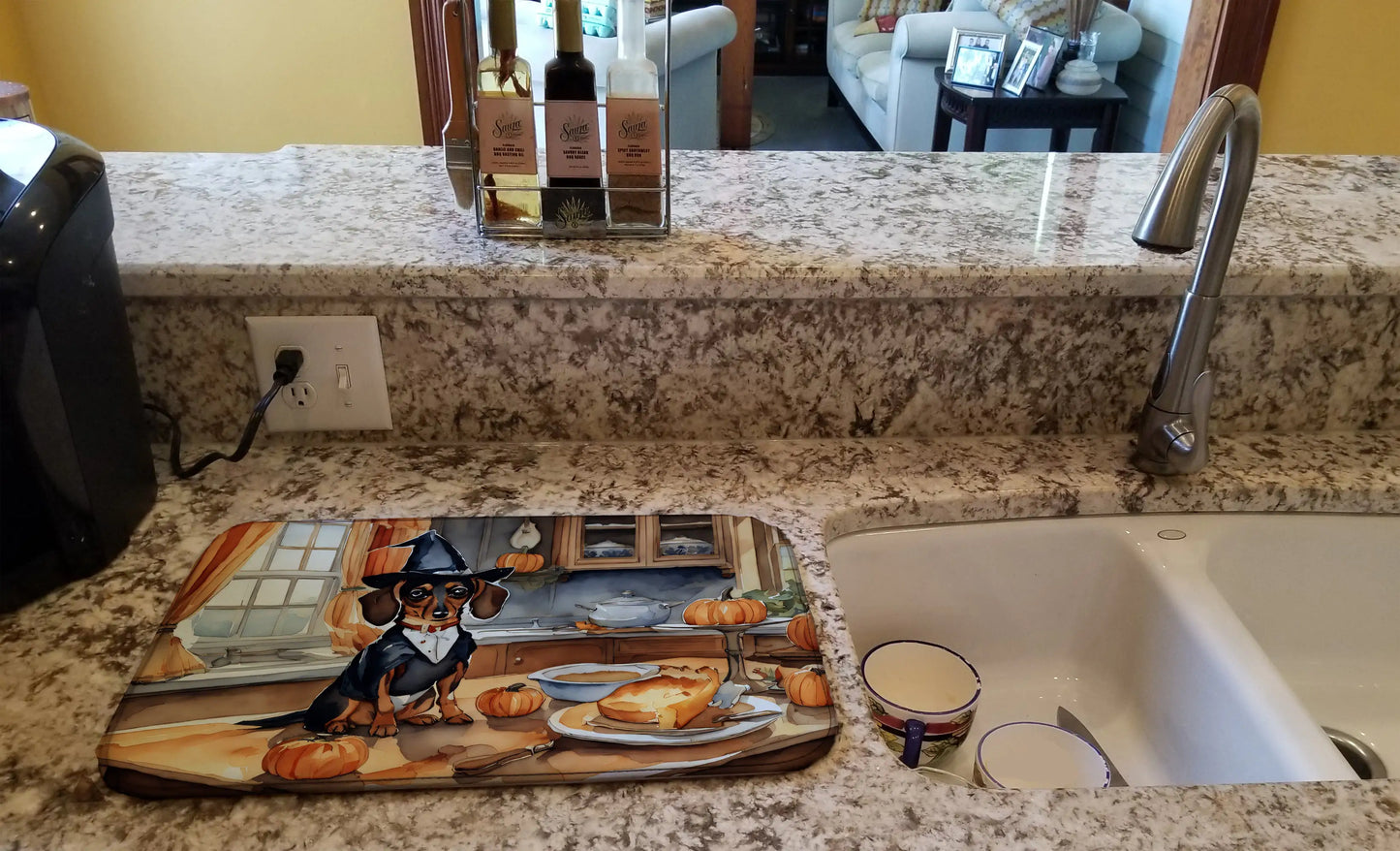 Dachshund Fall Kitchen Pumpkins Dish Drying Mat