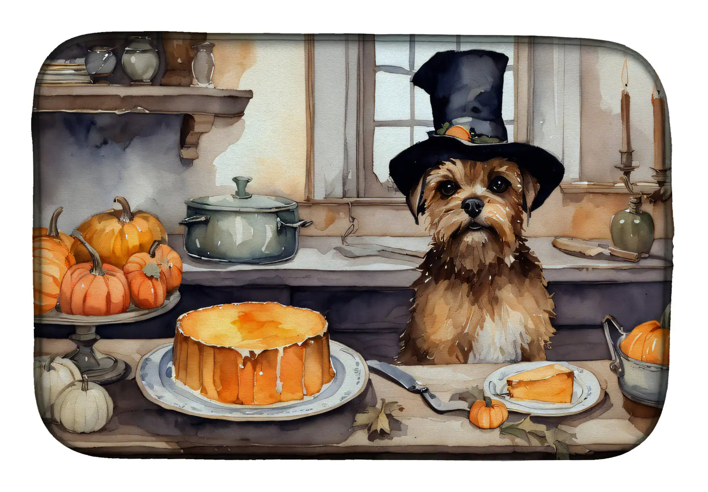 Border Terrier Fall Kitchen Pumpkins Dish Drying Mat