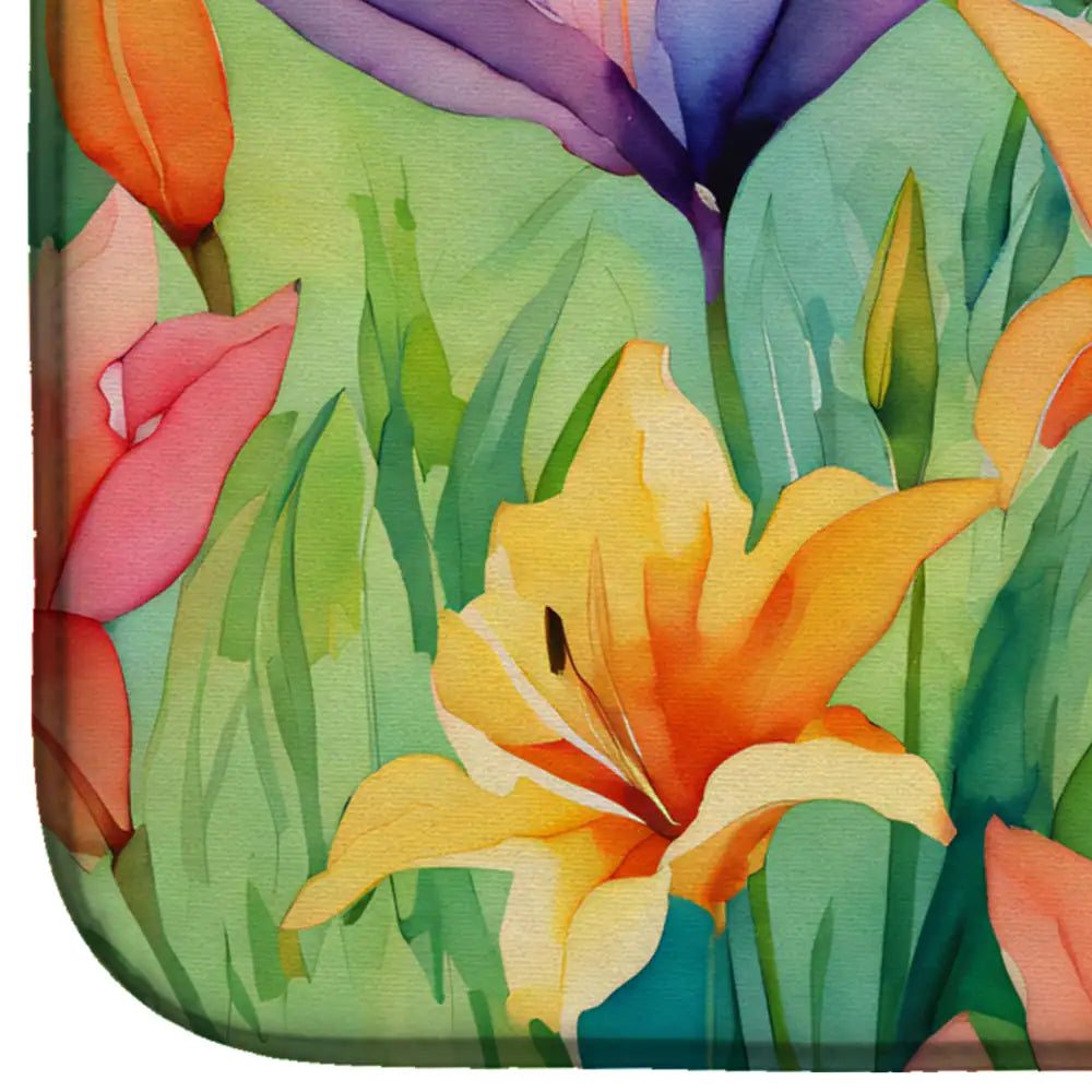 Lilies in Watercolor Dish Drying Mat