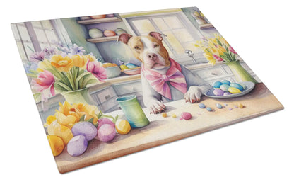 Decorating Easter Pit Bull Terrier Glass Cutting Board