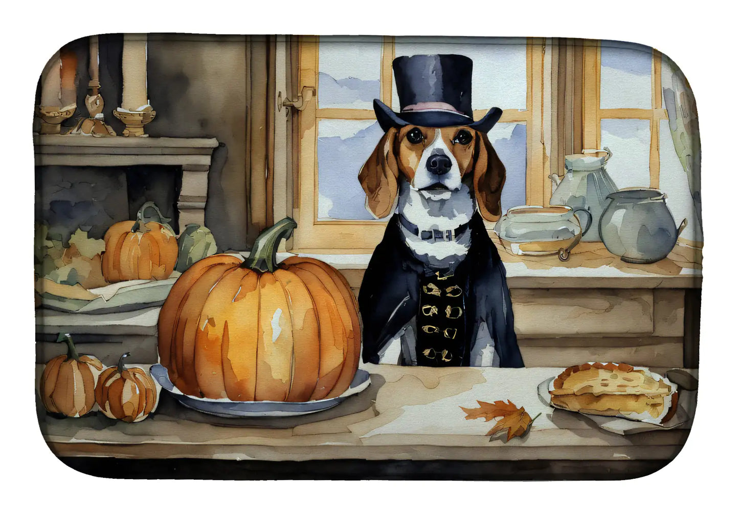 Beagle Fall Kitchen Pumpkins Dish Drying Mat