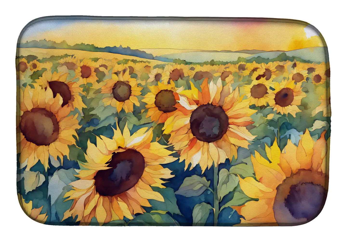 Kansas Sunflowers in Watercolor Dish Drying Mat