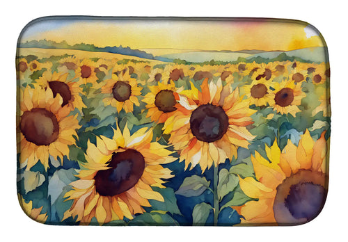 Kansas Sunflowers in Watercolor Dish Drying Mat