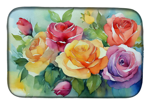 Roses in Watercolor Dish Drying Mat