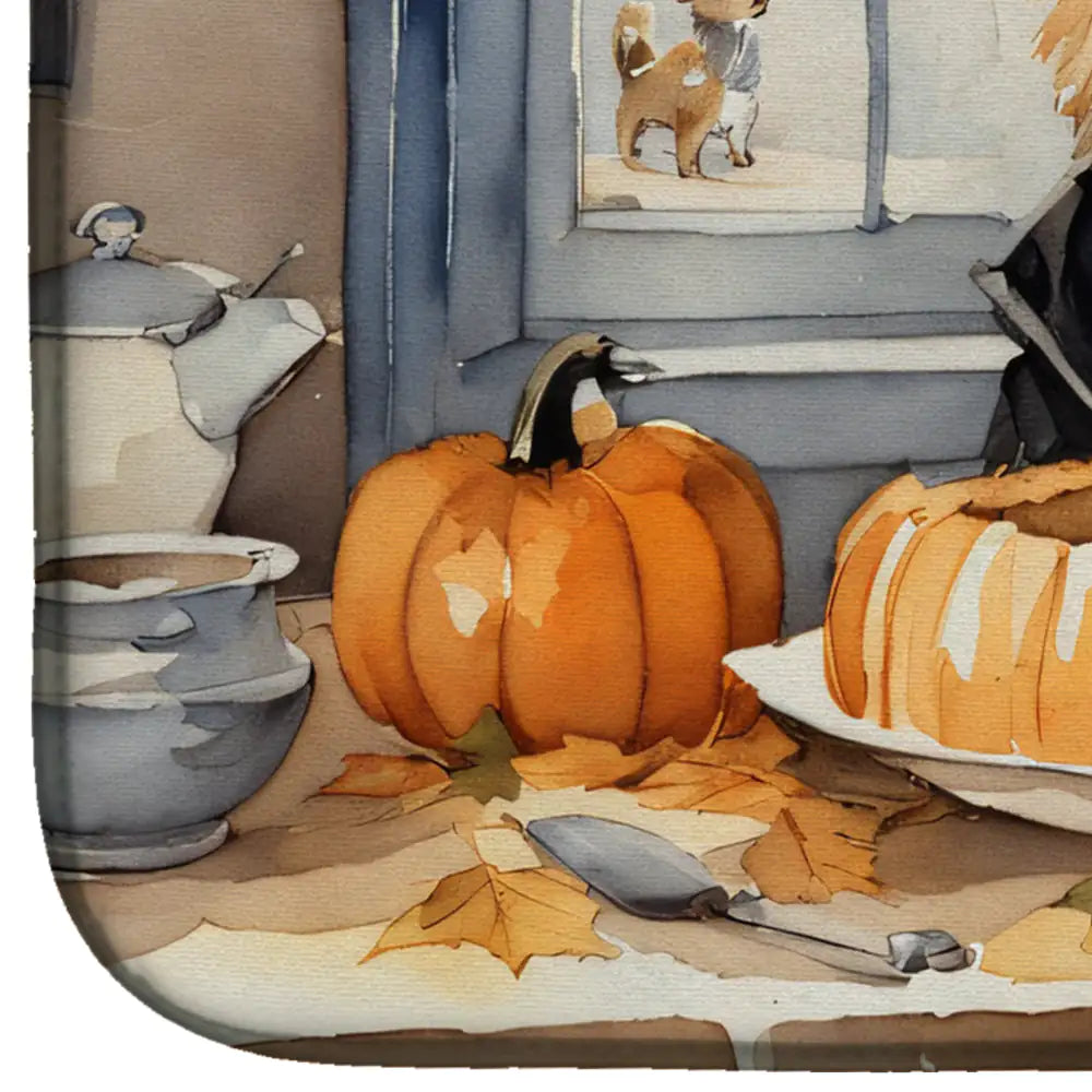 Cairn Terrier Fall Kitchen Pumpkins Dish Drying Mat