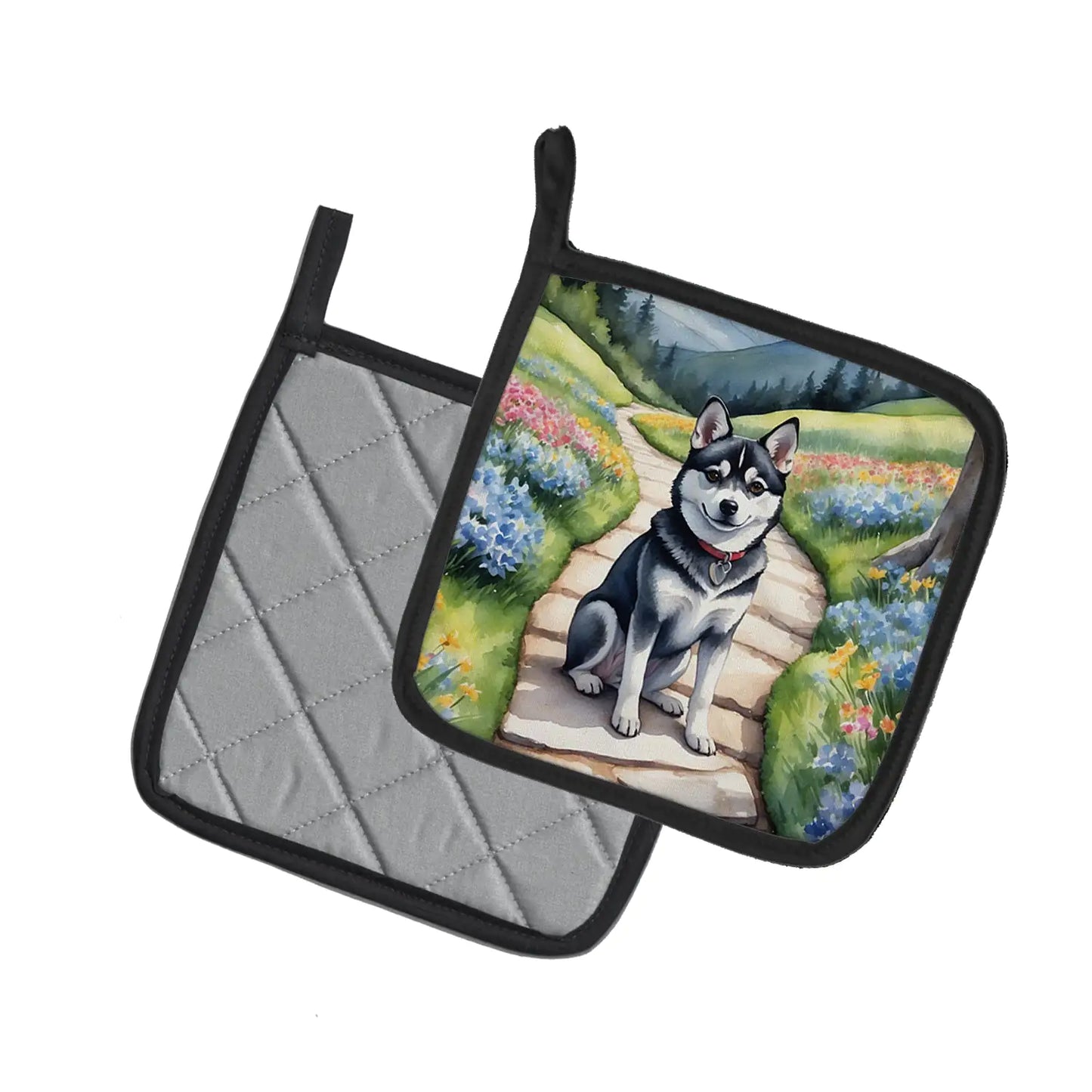 Alaskan Klee Kai Spring Garden Pair of Pot Holders