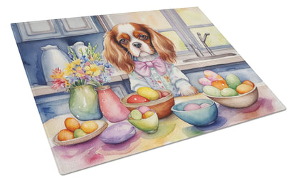 Decorating Easter Cavalier Spaniel Glass Cutting Board