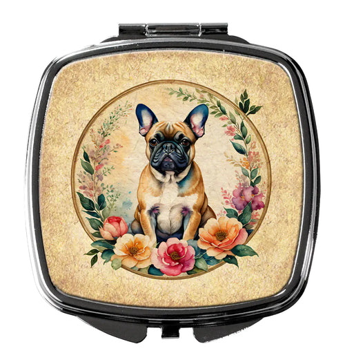 Fawn  French Bulldog and Flowers Compact Mirror