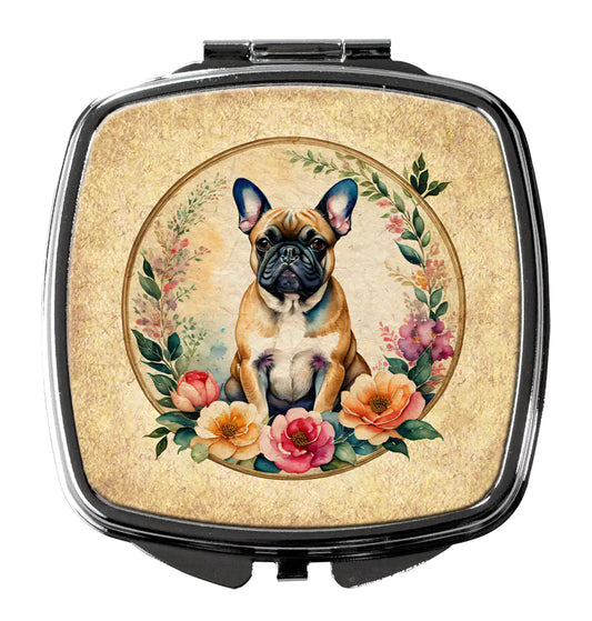 Fawn  French Bulldog and Flowers Compact Mirror