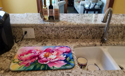 Peonies in Watercolor Dish Drying Mat