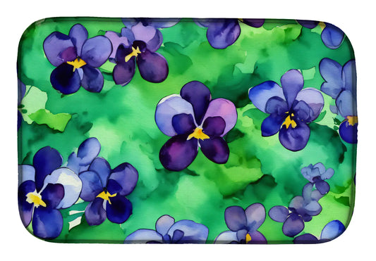 Wisconsin Wood Violets in Watercolor Dish Drying Mat