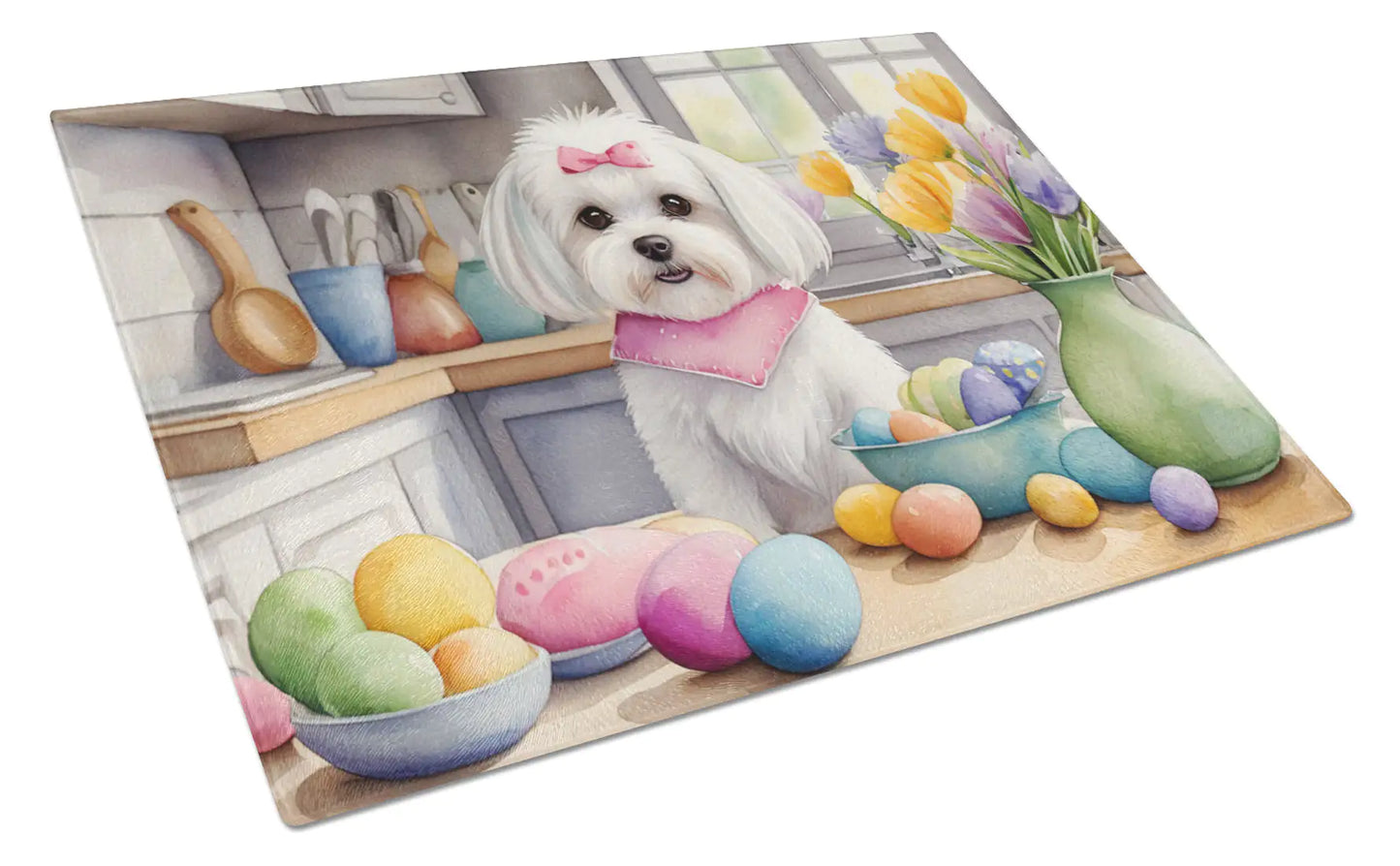 Decorating Easter Maltese Glass Cutting Board