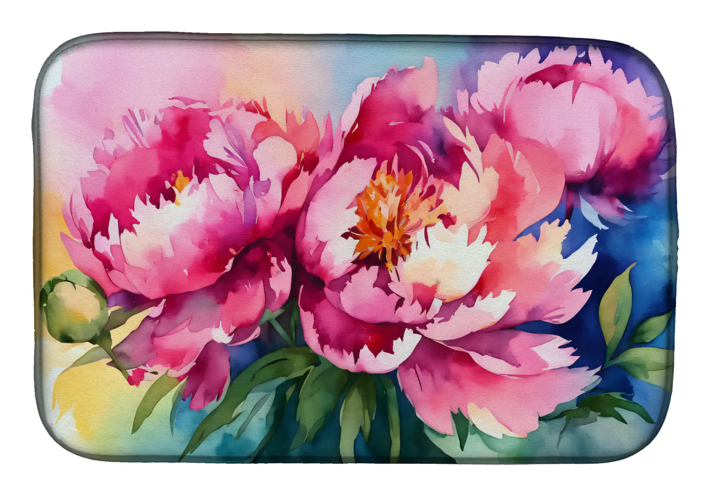 Peonies in Watercolor Dish Drying Mat