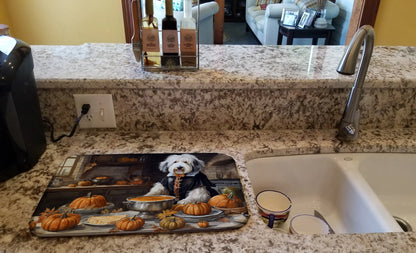 Old English Sheepdog Fall Kitchen Pumpkins Dish Drying Mat