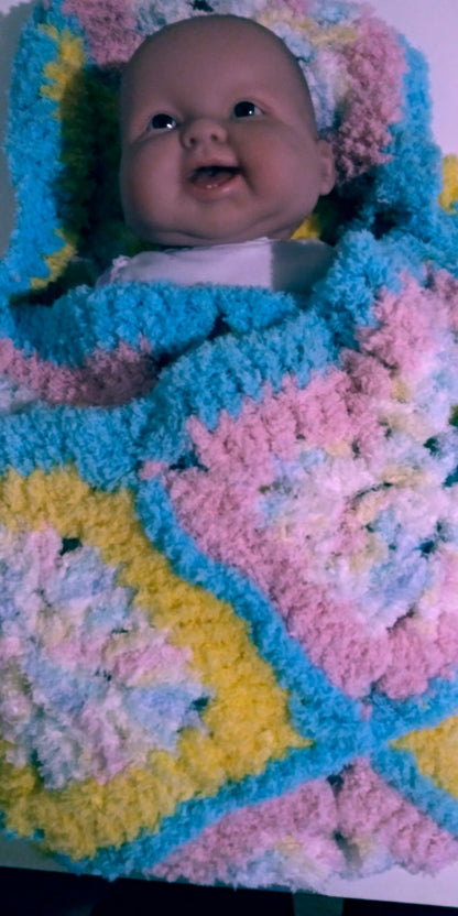 Granny Square Baby Blanket, hand crochet,  for boys and girls